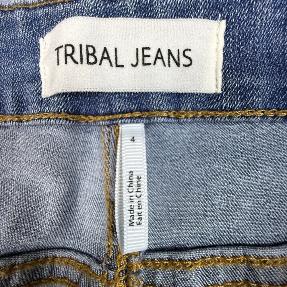 Tribal Jeans Womens Size 4 Medium Wash Beaded Embroidered Pull On Denim 5462A - Picture 4 of 14